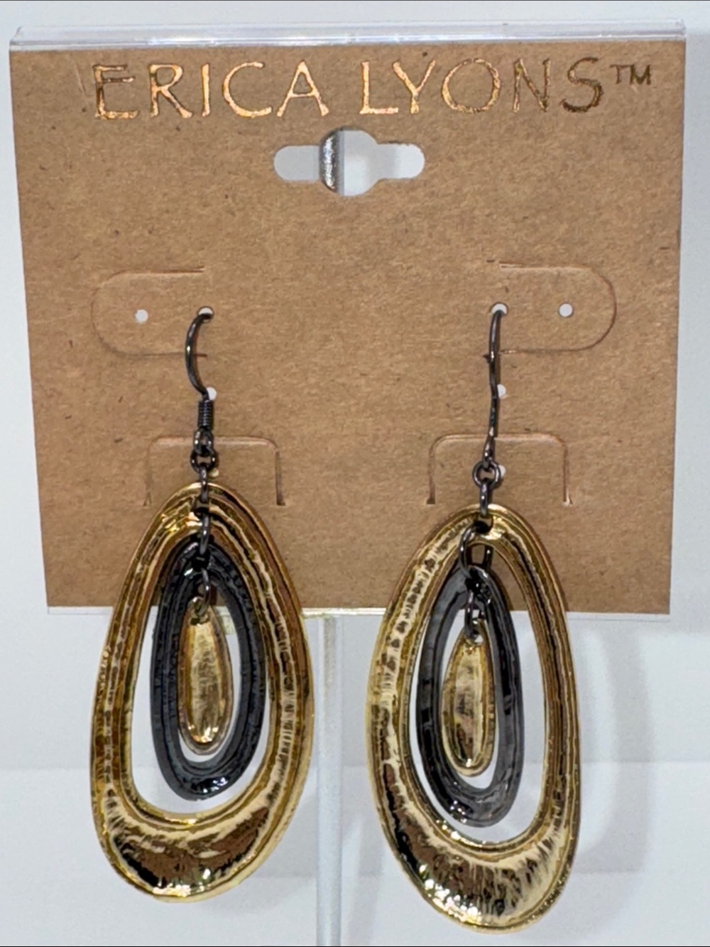 Erica Lyons Hammered Dangle Earrings Nested Teardrop Design